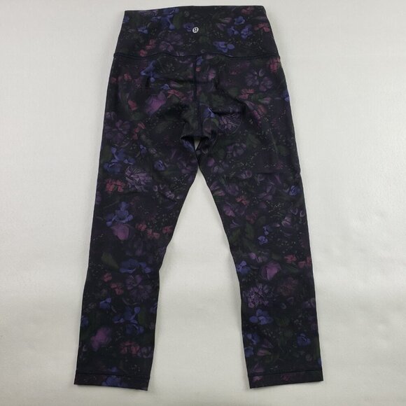 Lululemon Wunder Under Crop Legging Womens 6 Black Floral Hi Rise 21" Tight - Picture 6 of 11